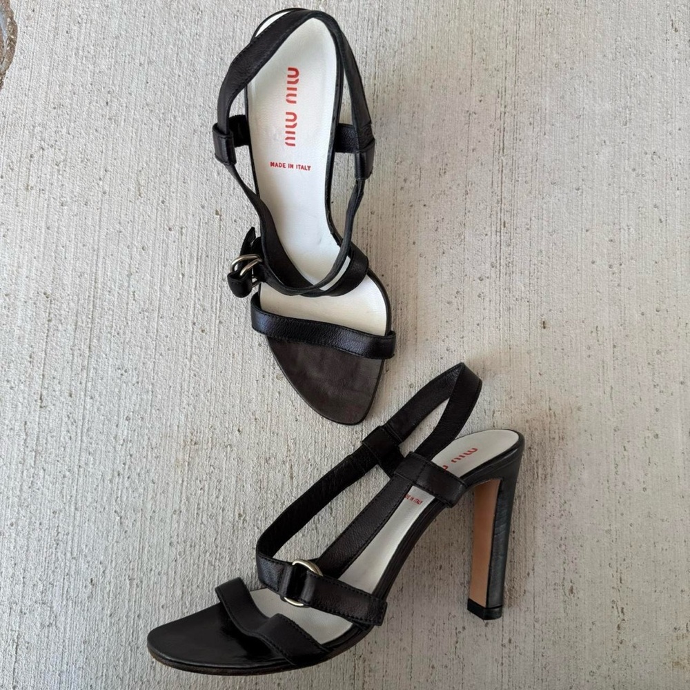 Miu Miu Black Strappy Leather High Heel Sandals